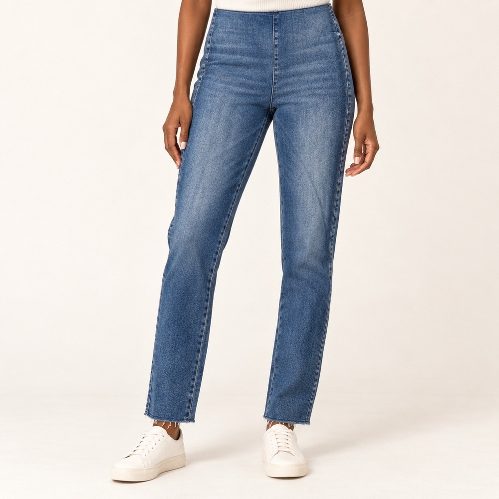 Frank & Eileen Derry Illusion 01 Jeans Womens 28 Blue Pull On Straight Raw Hem
